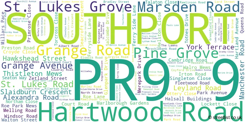 A word cloud for the PR9 9 postcode